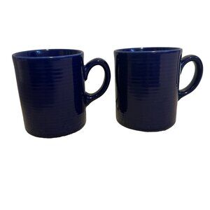 Japanese pottery ceramic set of 2 cobalt blue tea coffee cup mug small handle ri